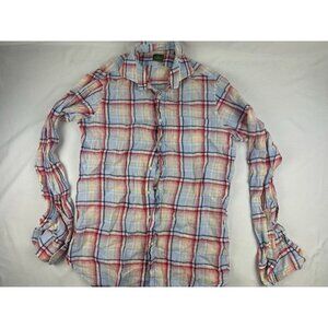 SID MASHBURN Men's Button Up Light Shirt Multi Plaid Linen Size Small